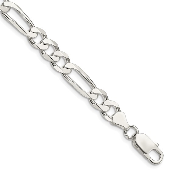 Sterling Silver Polished Solid 5.5mm Figaro Anchor Chain Bracelet With Lobster Clasp Length 7Inch 